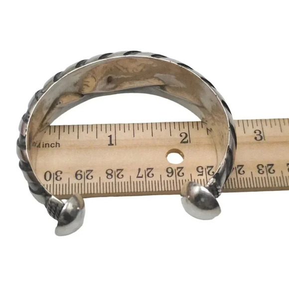 925 Sterling Silver Texture Southwestern Cable Open Cuff Bracelet Vintage - Picture 7 of 9